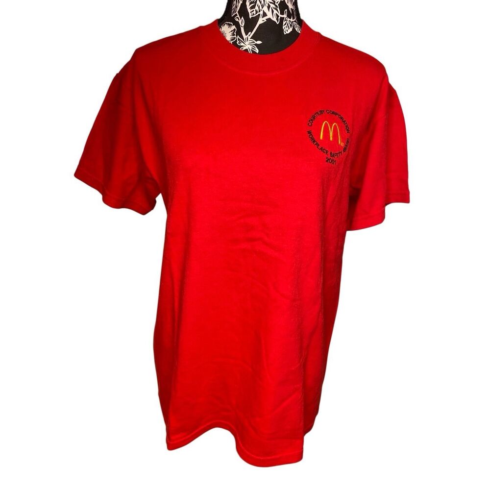 Vintage McDonalds Workplace Safety Award 2001 Red Graphic Tee Shirt USA Work